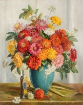 MURIEL GERNAND "ZINNIAS IN A B