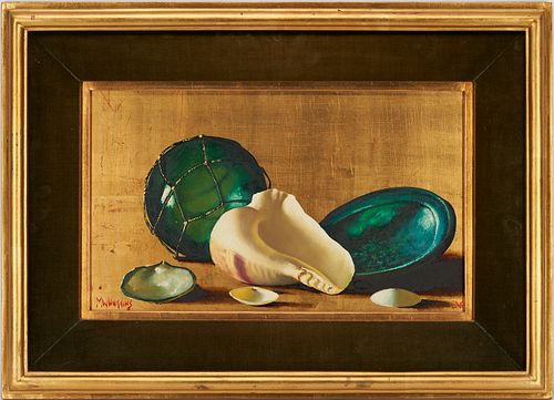 M.W. HUGGINS OIL ON BOARD PAINTING,