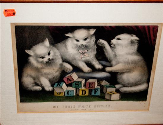 ''My Three White Kitties '' Currier