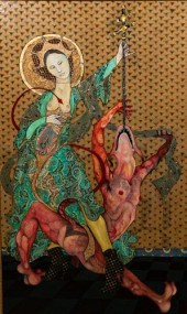MYLO QUAM MIXED MEDIA ON WOOD