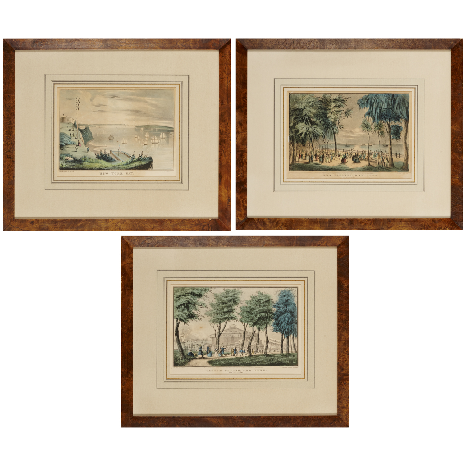 N. CURRIER, (3) HAND-COLORED