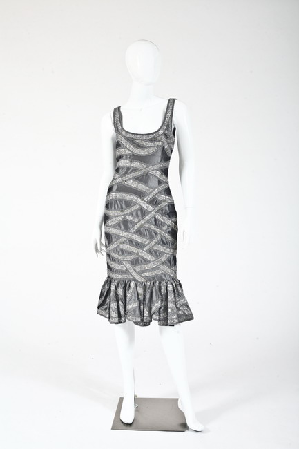 NAEEM KHAN GREY SILK BEADED EVENING