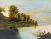 NAIVE OIL LANDSCAPE, AMERICAN,