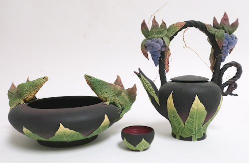 NANCY ADAMS ART POTTERY TEA SET AND