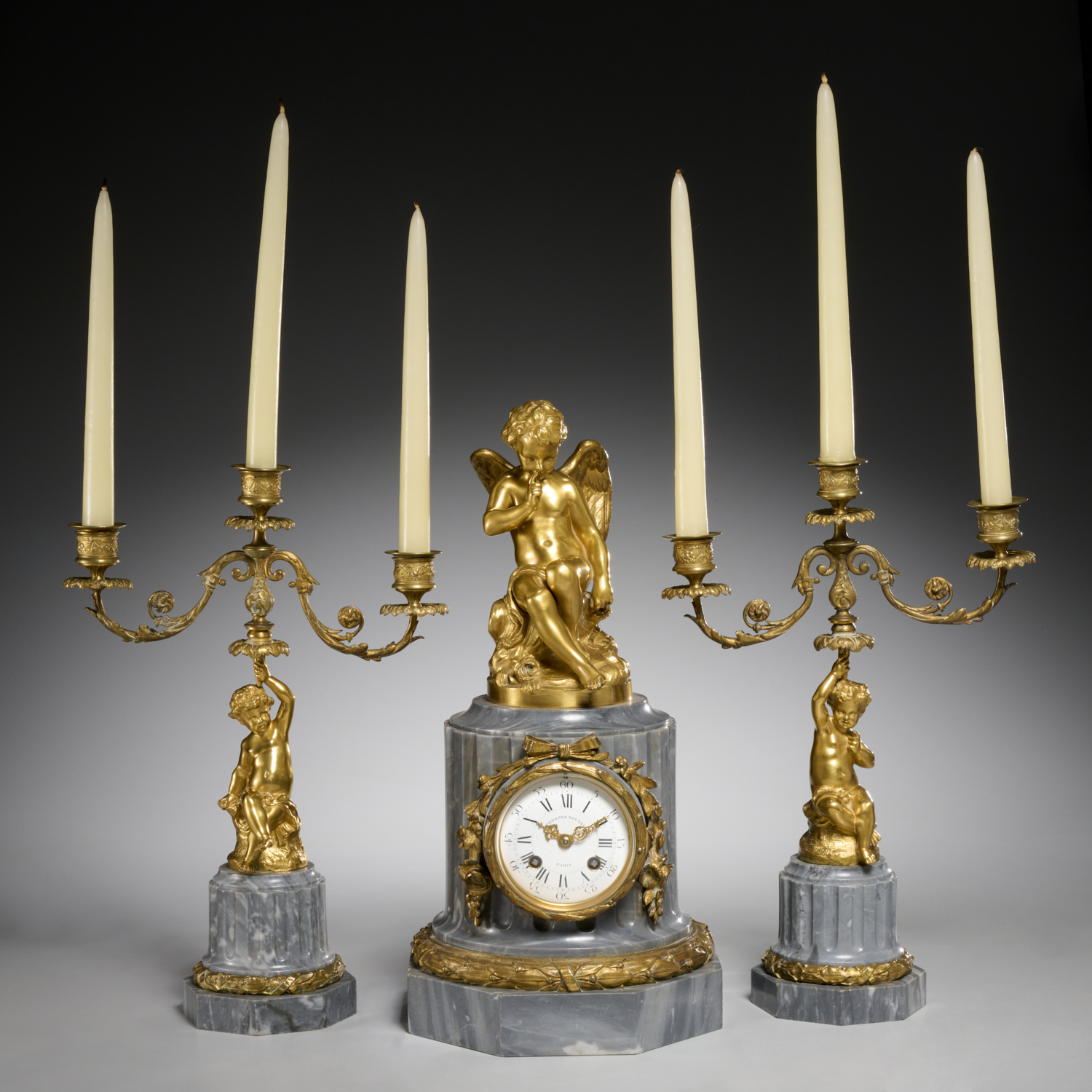 NAPOLEON III BRONZE, MARBLE CLOCK