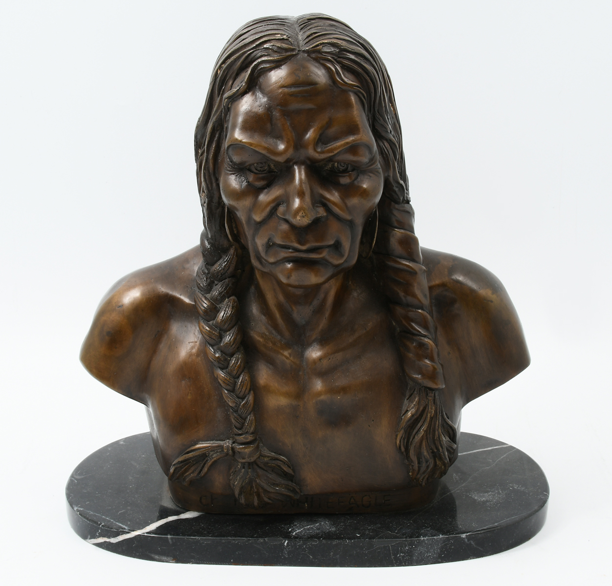 NATIVE AMERICAN INDIAN BRONZE BUST: