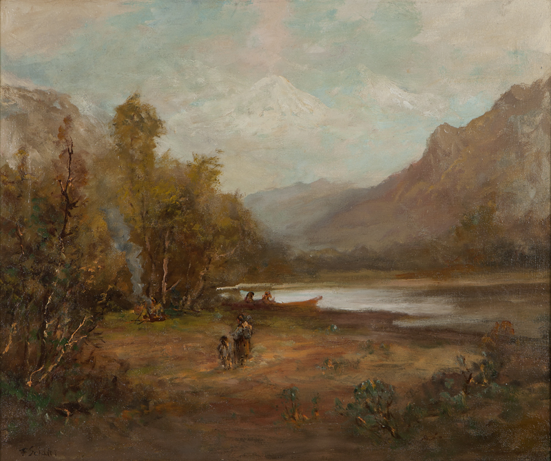 Native American river encampment