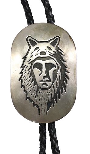NATIVE AMERICAN SILVER OVERLAY WOLF