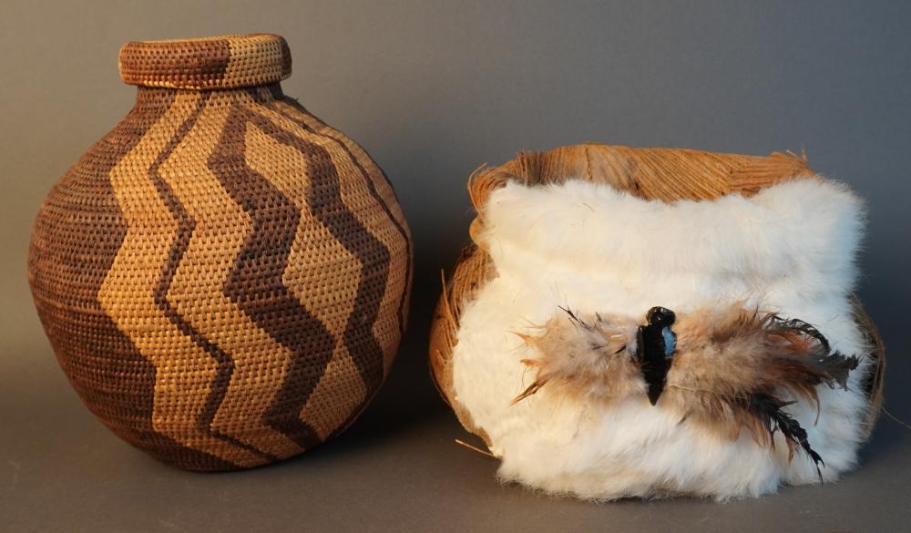 NATIVE AMERICAN WOVEN BASKET AND