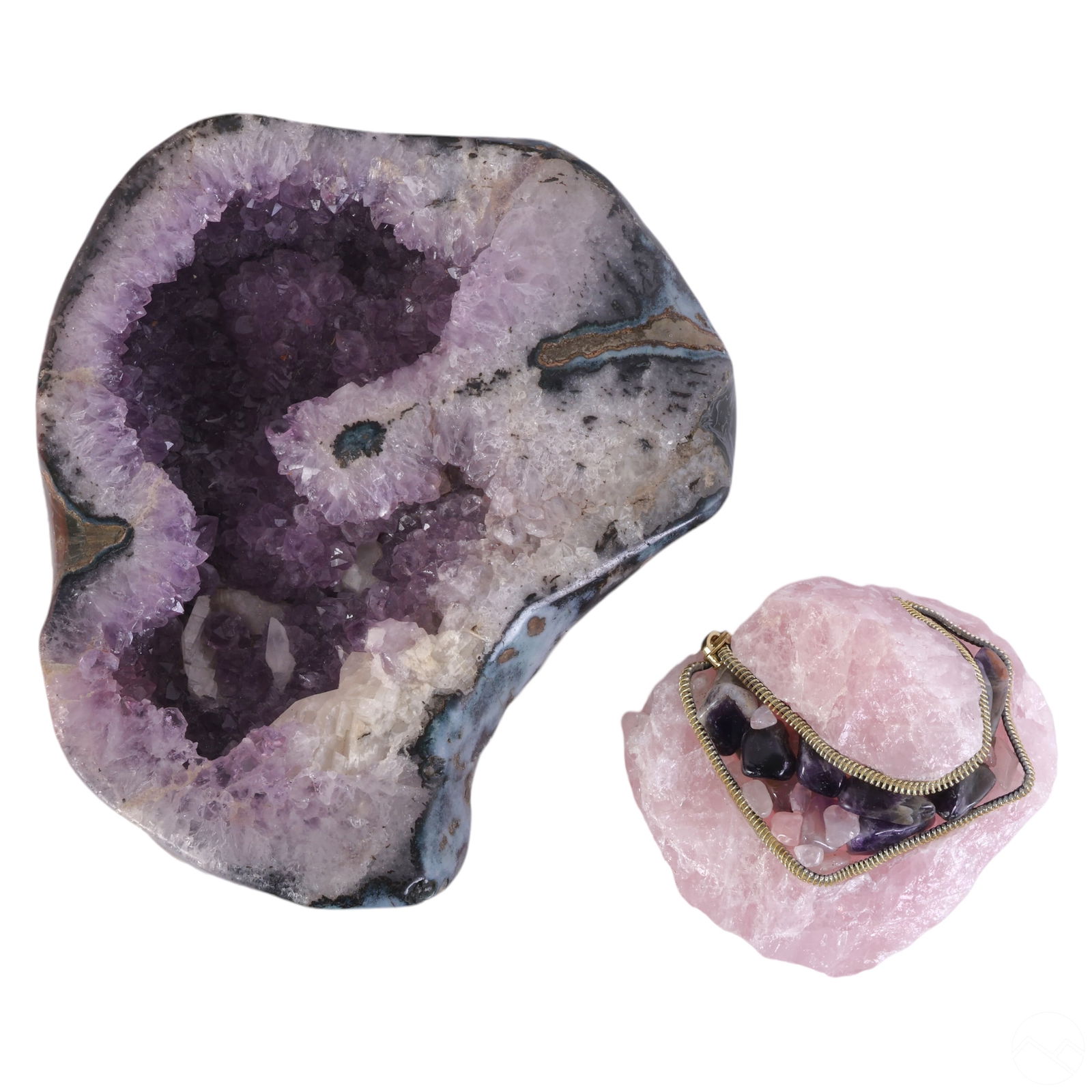 NATURAL AMETHYST GEODE & ROSE