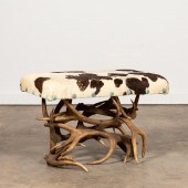 NATURAL ANTLER BENCH WITH COWH