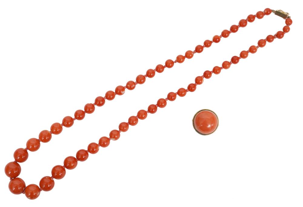NATURAL CORAL BEADED NECKLACE &