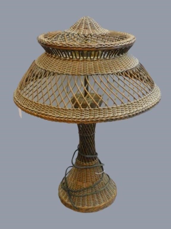 NATURAL WICKER TABLE LAMP, ARTS AND
