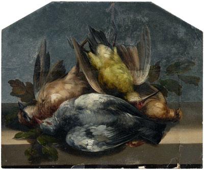 Nature morte painting, birds on a