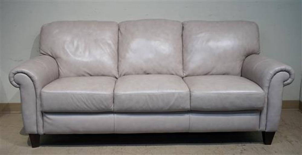 NATUZZI LIGHT GRAY LEATHER SOFA,