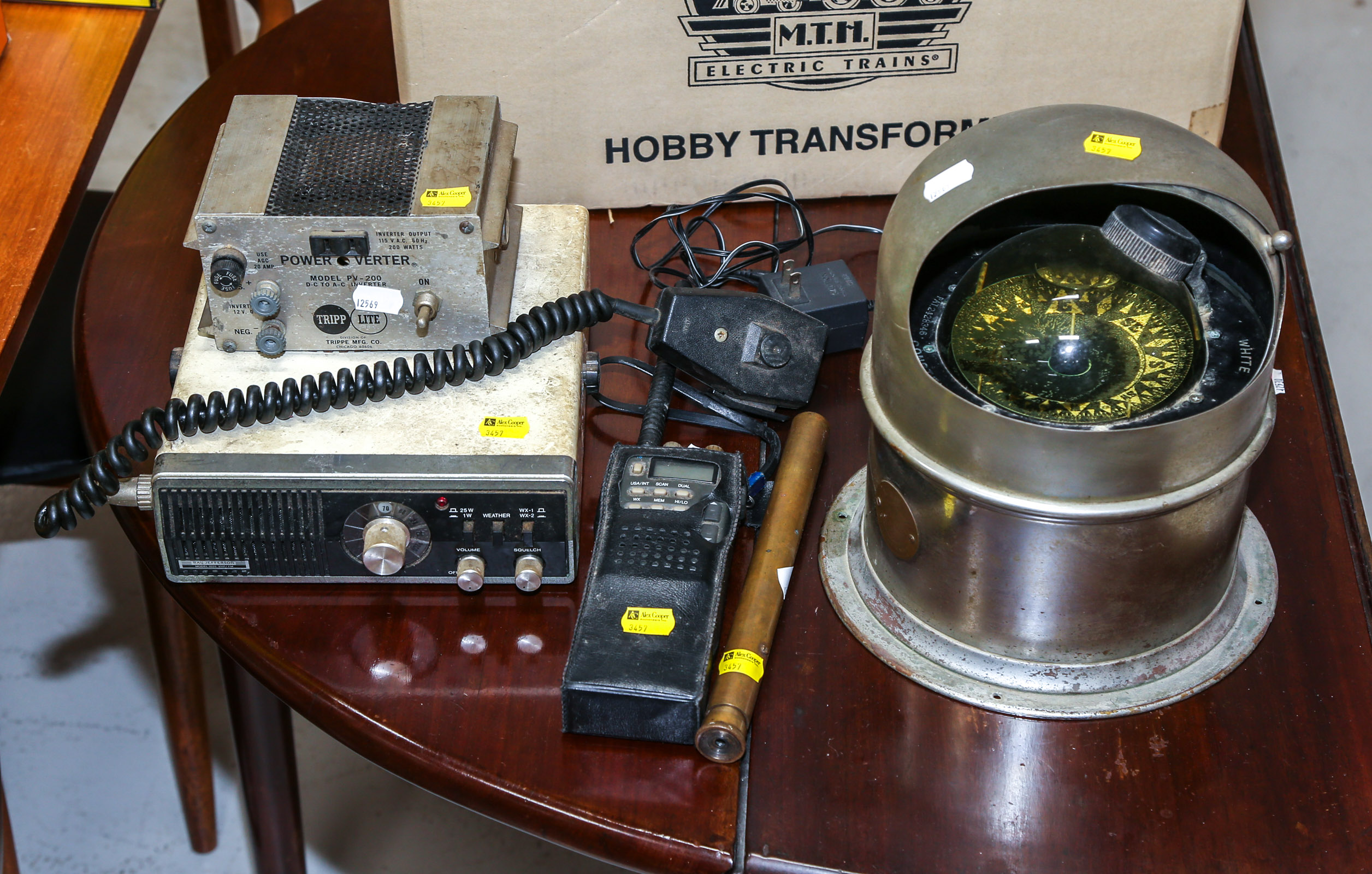 NAUTICAL COMPASS, TELESCOPE, RADIOS