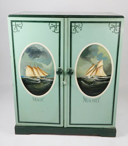 NAUTICAL PAINT DECORATED MAHOGANY