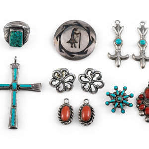 Navajo and Zuni Earrings, Ring, and