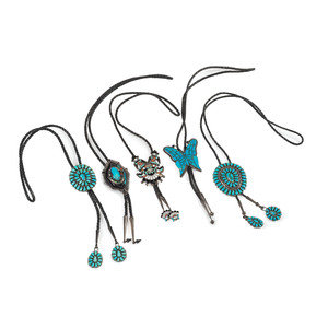 Navajo and Zuni Silver Bolo Ties