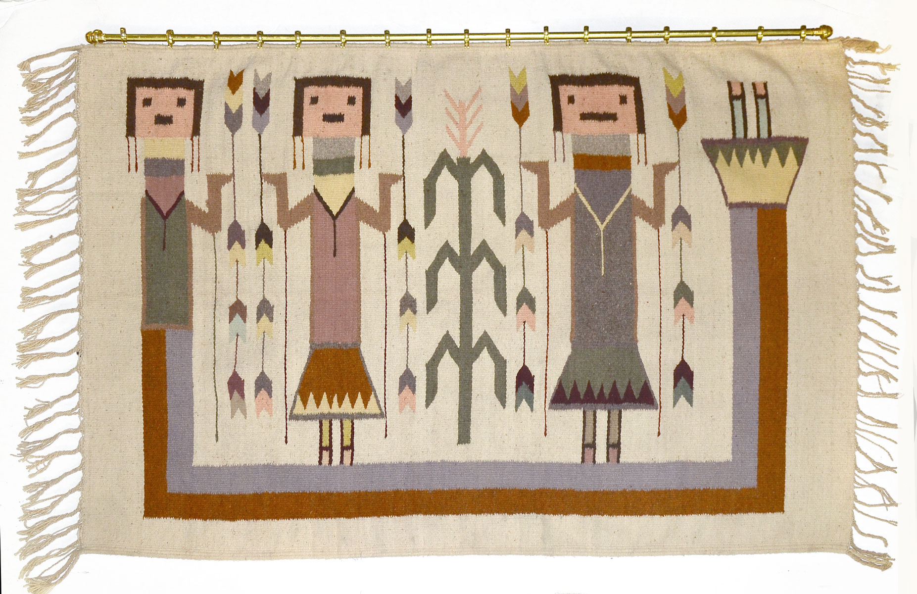 NAVAJO INDIAN WOOL FIGURAL YEI RUG: