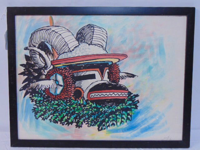 NAVAJO PAINTING, HORNED RAM MASK