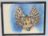 NAVAJO PAINTING, OWL MASK WITH