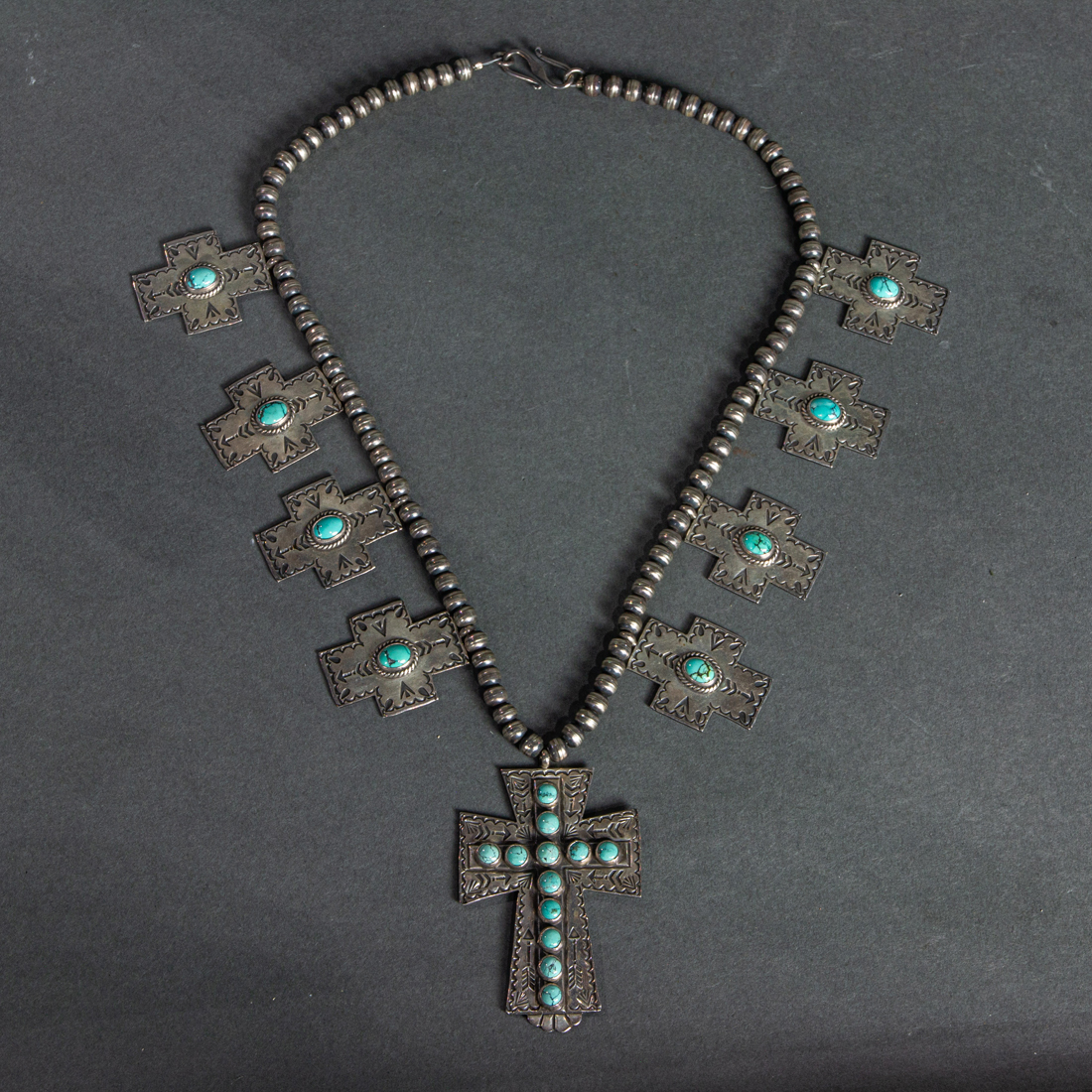 NAVAJO SILVER AND TURQUOISE CROSS