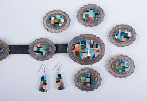 NAVAJO SILVER CONCHA BELT &