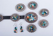 NAVAJO SILVER CONCHA BELT & EA