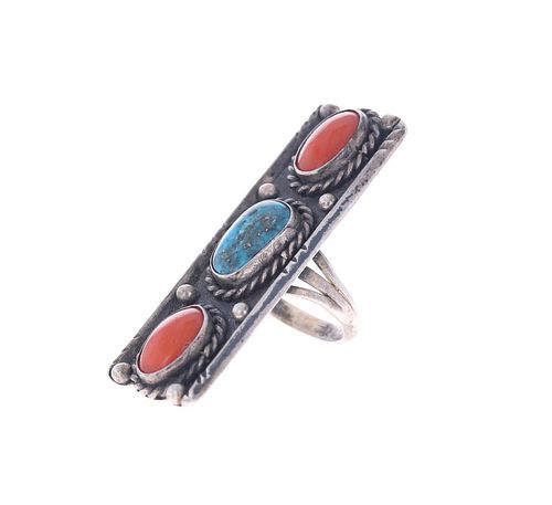 NAVAJO SILVER TURQUOISE & RED