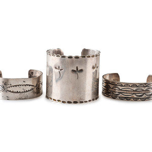 Navajo Stamped Silver Cuffs mid -
