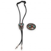 NAVAJO STERLING BOLO & BUCKLED