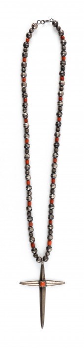 NAVAJO STERLING SILVER AND RED