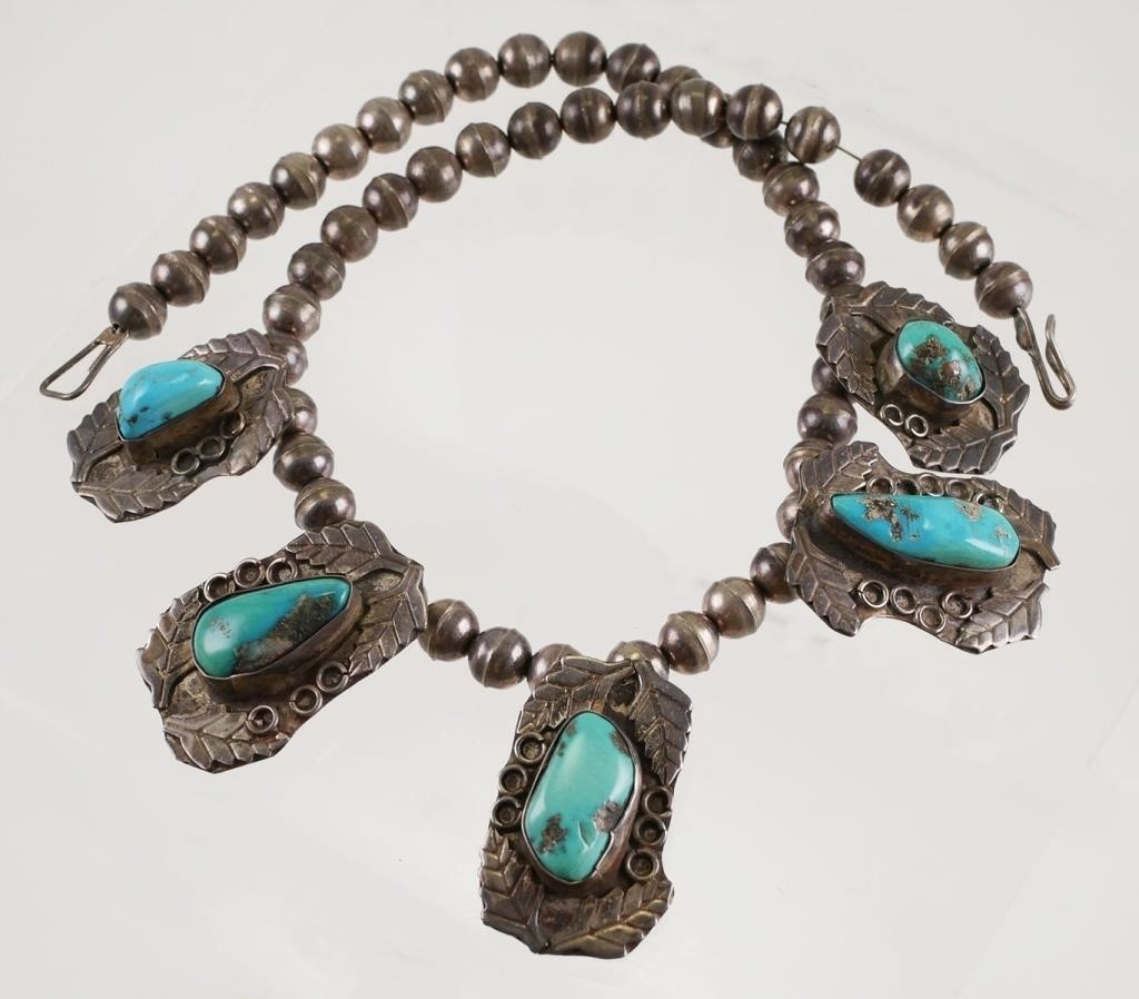 NAVAJO STERLING TURQUOISE SQUASH