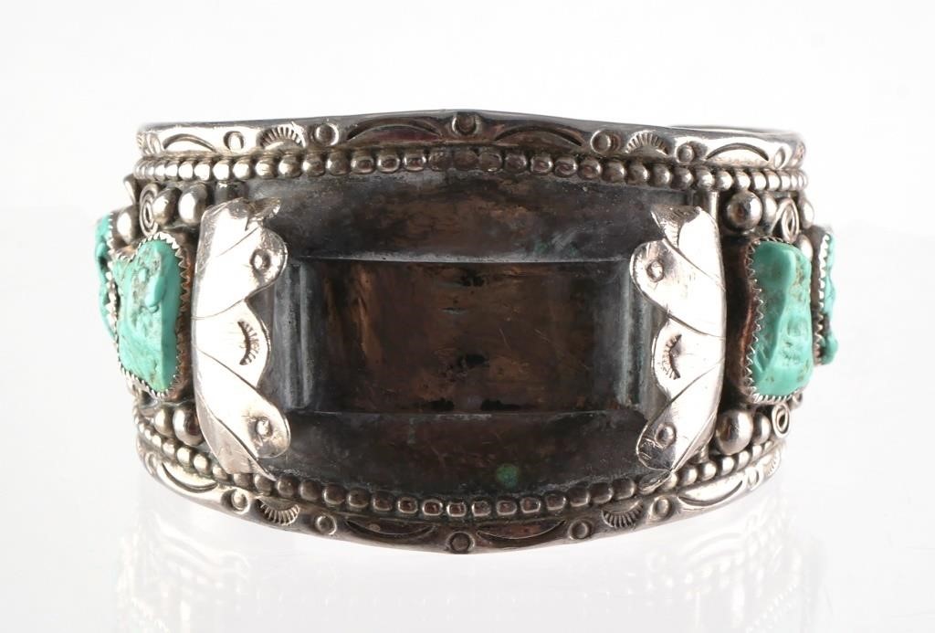 NAVAJO STERLING TURQUOISE WATCH