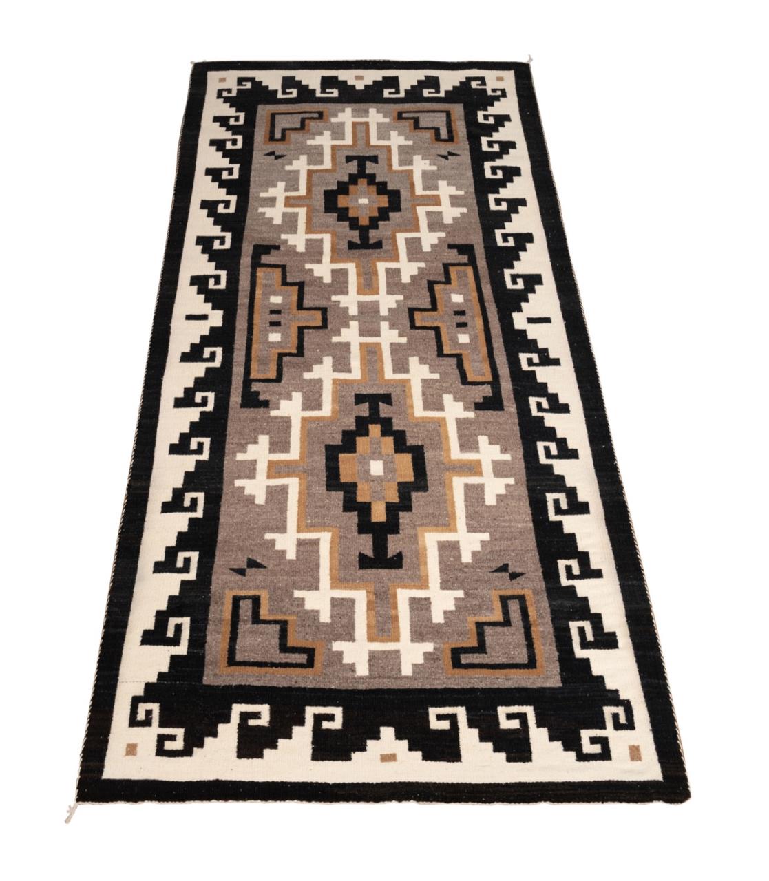 NAVAJO TWO GREY HILLS RUG, CA. 1945