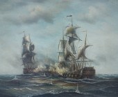 NAVAL BATTLESHIP OIL PAINTING
