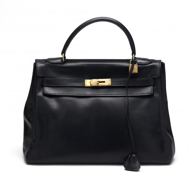 NAVY BLUE BOX LEATHER HANDBAG,