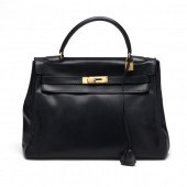 NAVY BLUE BOX LEATHER HANDBAG,