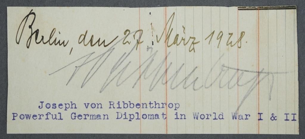 NAZI DIPLOMAT VON RIBBENTROP SIGNED