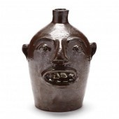 NC FOLK POTTERY FACE JUG, VINT