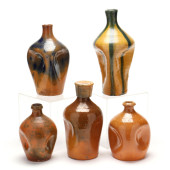 NC POTTERY FIVE PINCH BOTTLES<