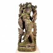 NEAR LIFE SIZE CARVED RED SAND