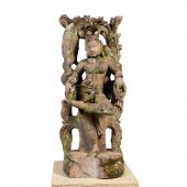 NEAR LIFE SIZE CARVED RED SAND