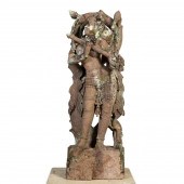 NEAR LIFE SIZE CARVED RED SAND