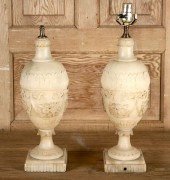 NEAR PAIR CARVED ALABASTER TAB