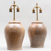 NEAR PAIR OF SALT GLAZED EARTH