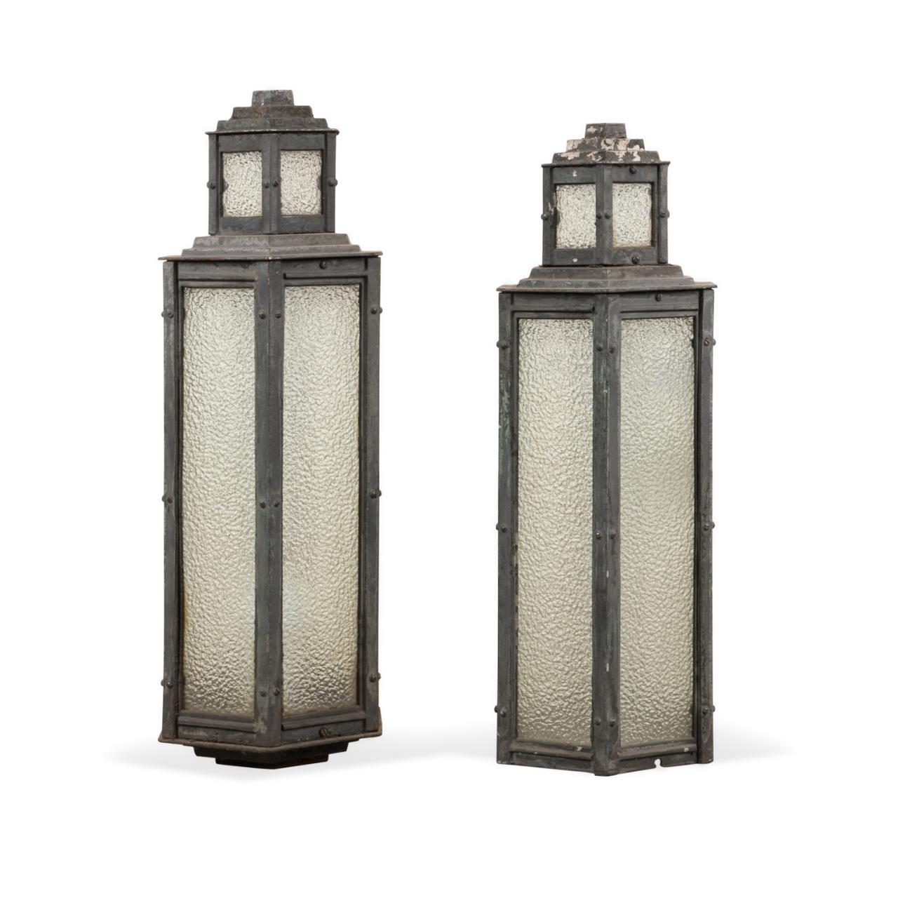 NEAR PAIR PAINTED METAL LANTERNS,
