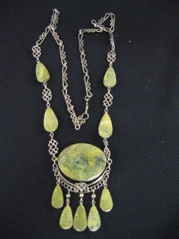 Necklace green stones 24'' long.