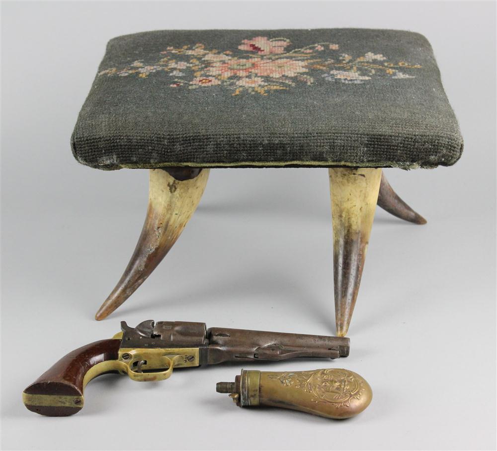 NEEDLEPOINT COVERED FOOTSTOOL Of